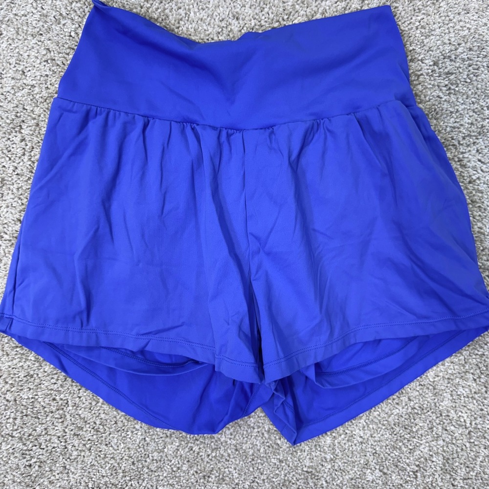 Halara Shorts Womens Medium Flowy 2-in-1 High Waisted Blue Back Pocket EUC